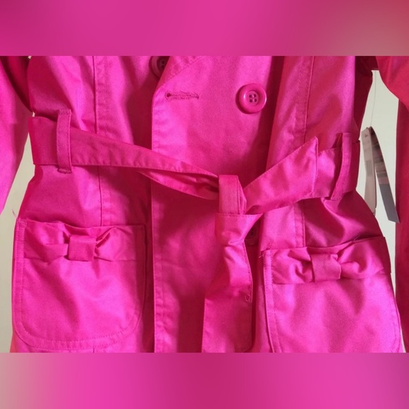 Girls Pink Platinum Pink Jacket Belted Trench Coat - Ruffles Bows - Size 6X - Picture 3 of 6